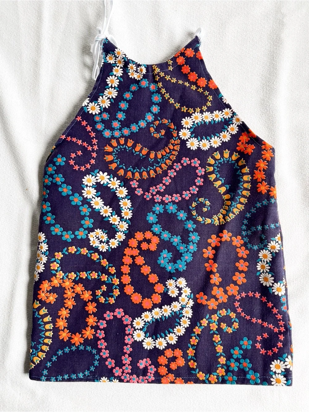 VINTAGE 60s 70s Handmade Baby Dress Strappy Plum Purple Paisley Floral Daisy